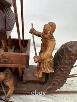 Vintage Rare Chinese Dragon Wugongchuan Model Boat Teakwood