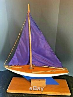 Vintage Rare English Wood Boat Toy Model Wooden Pond Yacht Sail Boat 20 Tall