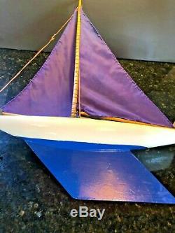 Vintage Rare English Wood Boat Toy Model Wooden Pond Yacht Sail Boat 20 Tall