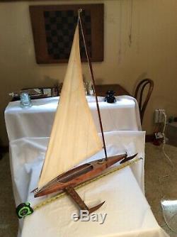 Vintage Rare Handcrafted Pond Ice Sail Boat model WithRigging 29Long X 35 Tall