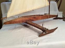 Vintage Rare Handcrafted Pond Ice Sail Boat model WithRigging 29Long X 35 Tall