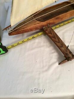 Vintage Rare Handcrafted Pond Ice Sail Boat model WithRigging 29Long X 35 Tall