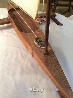 Vintage Rare Handcrafted Pond Ice Sail Boat model WithRigging 29Long X 35 Tall