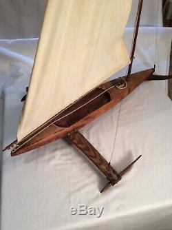 Vintage Rare Handcrafted Pond Ice Sail Boat model WithRigging 29Long X 35 Tall