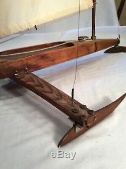 Vintage Rare Handcrafted Pond Ice Sail Boat model WithRigging 29Long X 35 Tall