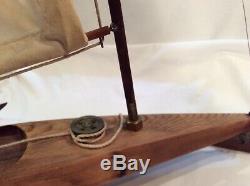 Vintage Rare Handcrafted Pond Ice Sail Boat model WithRigging 29Long X 35 Tall