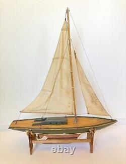 Vintage Sailboat 26 Wooden Pond Boat Yacht Nautical Model with Stand