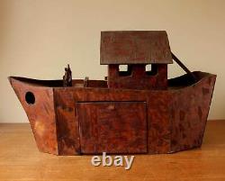 Vintage Scratch Built Wooden Noah's Ark. Handmade Folk Art Wood Model Ship Boat