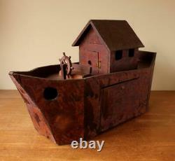 Vintage Scratch Built Wooden Noah's Ark. Handmade Folk Art Wood Model Ship Boat