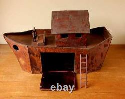 Vintage Scratch Built Wooden Noah's Ark. Handmade Folk Art Wood Model Ship Boat