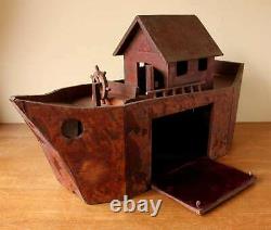 Vintage Scratch Built Wooden Noah's Ark. Handmade Folk Art Wood Model Ship Boat