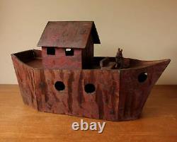 Vintage Scratch Built Wooden Noah's Ark. Handmade Folk Art Wood Model Ship Boat