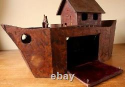 Vintage Scratch Built Wooden Noah's Ark. Handmade Folk Art Wood Model Ship Boat