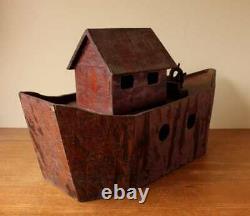 Vintage Scratch Built Wooden Noah's Ark. Handmade Folk Art Wood Model Ship Boat