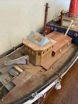 Vintage Scratch Built Wooden RC Tug Boat Model 38 Inches Long