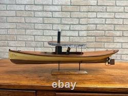 Vintage Wisconsin Mississippi River Wooden Boat Model Wood Ship with Stand