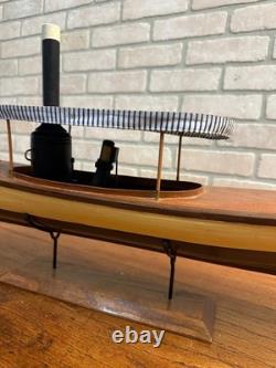 Vintage Wisconsin Mississippi River Wooden Boat Model Wood Ship with Stand