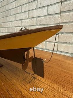 Vintage Wisconsin Mississippi River Wooden Boat Model Wood Ship with Stand