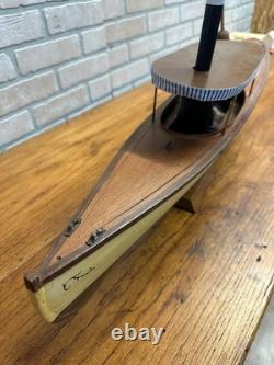 Vintage Wisconsin Mississippi River Wooden Boat Model Wood Ship with Stand