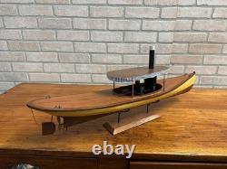 Vintage Wisconsin Mississippi River Wooden Boat Model Wood Ship with Stand