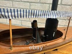 Vintage Wisconsin Mississippi River Wooden Boat Model Wood Ship with Stand