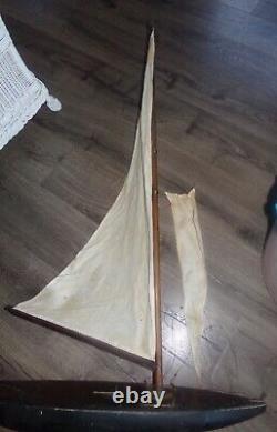 Vintage Wood Homemade 29 Pond Sailboat 45'' Mast Brass Rudder & Brass On Deck