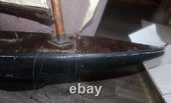 Vintage Wood Homemade 29 Pond Sailboat 45'' Mast Brass Rudder & Brass On Deck