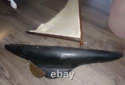 Vintage Wood Homemade 29 Pond Sailboat 45'' Mast Brass Rudder & Brass On Deck