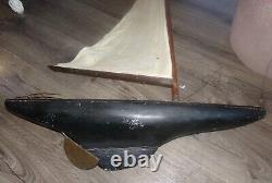Vintage Wood Homemade 29 Pond Sailboat 45'' Mast Brass Rudder & Brass On Deck