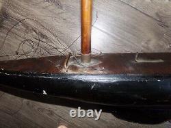 Vintage Wood Homemade 29 Pond Sailboat 45'' Mast Brass Rudder & Brass On Deck