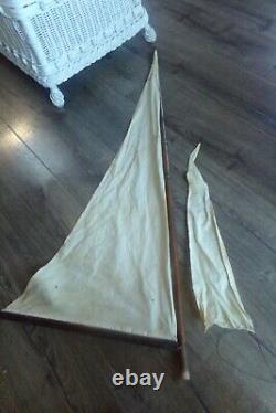 Vintage Wood Homemade 29 Pond Sailboat 45'' Mast Brass Rudder & Brass On Deck