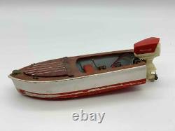 Vintage Wood Model Boat Toy with Flarecraft Outboard Motor Battery Op Japan