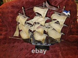 Vintage Wood Model Ship Spanish Galleon Sail Boat 21 X 15
