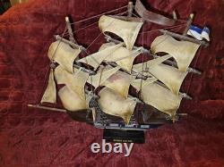 Vintage Wood Model Ship Spanish Galleon Sail Boat 21 X 15