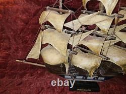 Vintage Wood Model Ship Spanish Galleon Sail Boat 21 X 15
