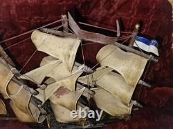 Vintage Wood Model Ship Spanish Galleon Sail Boat 21 X 15