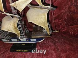 Vintage Wood Model Ship Spanish Galleon Sail Boat 21 X 15