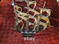 Vintage Wood Model Ship Spanish Galleon Sail Boat 21 X 15