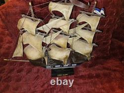 Vintage Wood Model Ship Spanish Galleon Sail Boat 21 X 15