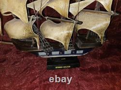 Vintage Wood Model Ship Spanish Galleon Sail Boat 21 X 15