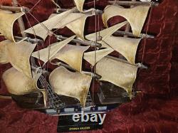 Vintage Wood Model Ship Spanish Galleon Sail Boat 21 X 15