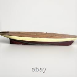 Vintage Wood Pond Yacht Boat Hull Antique Hand Carved Model Braine Steering Gear