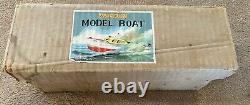Vintage Wooden Model Boat with Electric Famous Motor Untested