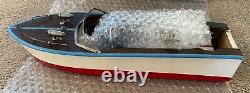 Vintage Wooden Model Boat with Electric Famous Motor Untested