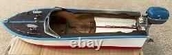 Vintage Wooden Model Boat with Electric Famous Motor Untested