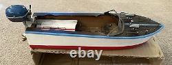 Vintage Wooden Model Boat with Electric Famous Motor Untested