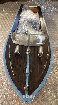 Vintage Wooden Model Boat with Electric Famous Motor Untested
