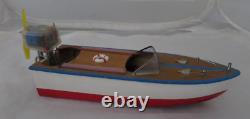 Vintage Wooden Model Motor Boat With Motor Untested Made In Japan