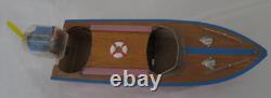 Vintage Wooden Model Motor Boat With Motor Untested Made In Japan