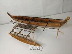 Vintage Wooden Outrigger Canoe Hand Carved Model Boat 29 Long 11 Wide